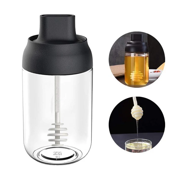 Honey Seasoning Bottle 250 Ml (Random Color), honey storage glass container with dipper spoon for home,small honey jar bottle for kitchen (pack of 1) - Image 5