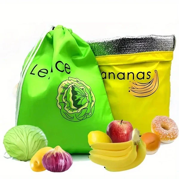 Insulated Vegetable Bag, Reusable Produce Bags Design, Durable Banana Bags, Reusable Shopping Bags, Grocery Produce Net Bags, Drawstring Bags Mesh Vegetables for Fruits and Vegetables - Image 2