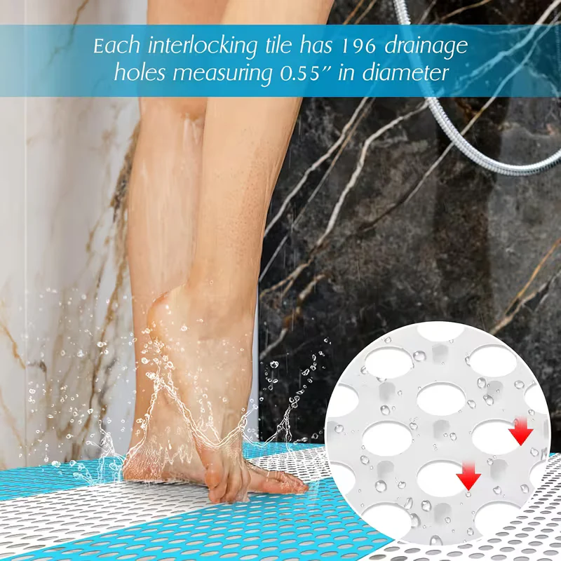 Interlocking Floor Tiles – Soft PVC Non-Slip Drainage Floor Mat for Bathroom, Pool, Patio & Balcony (Random color-Pack of 4) - Image 3