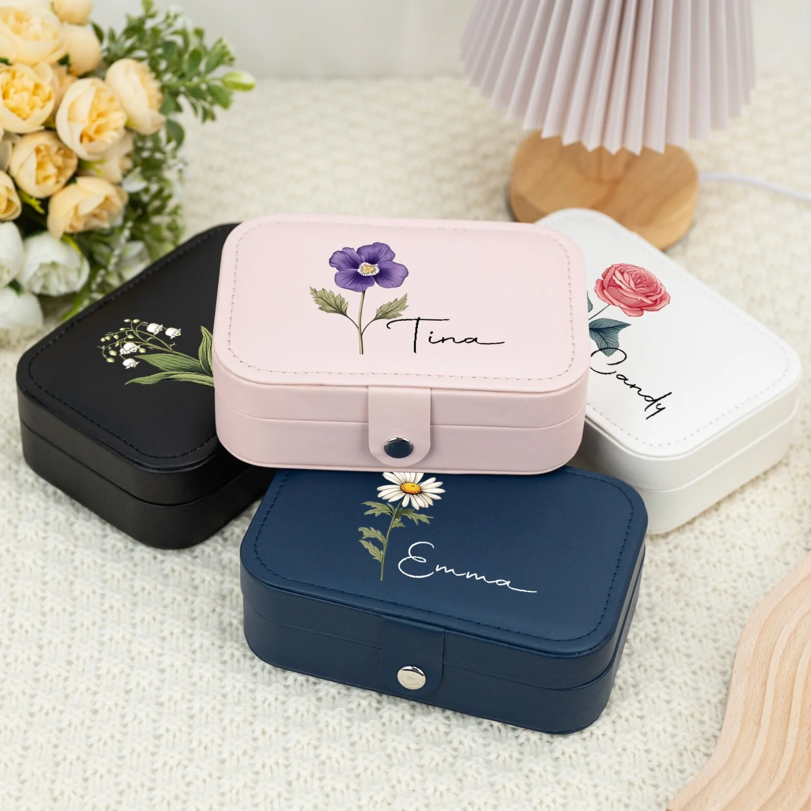 Personalized Birth Flower Jewelry Box – Custom Travel Jewelry Organizer for Mom, Bridesmaid & Birthday Gift for Her (Random Box) - Image 2