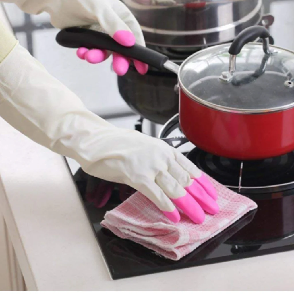 Kitchen Gloves Dual Tone – 1 Pair PVC Cleaning & Dishwashing Gloves | Reusable, Waterproof Household Gloves - Image 3