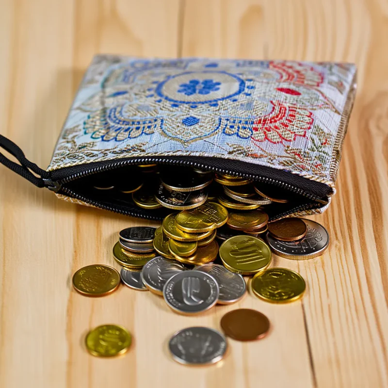 Kolam Designed Banarasi Coin Pouch – Elegant Ethnic Mini Purse for Women (Random Color-Pack of 1) - Image 4