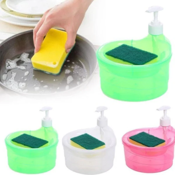 2-in-1 Dish Soap Dispenser with Sponge Holder – Kitchen Soap Pump Dispenser for Dishwashing Liquid with Free Sponge (Random color-Pack of 1) - Image 2