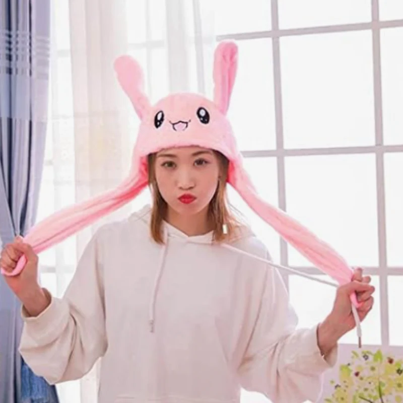 Unisex Plush Rabbit Hat with Moving Ears & LED Light – Cute Jumping Bunny TikTok Cap for Kids & Adults (Pink) - Image 3