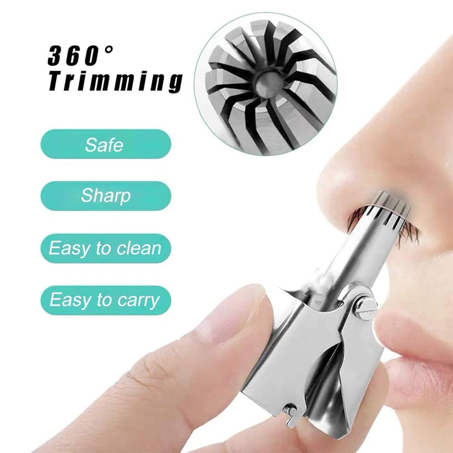 Manual Nose & Ear Hair Clipper Trimmer for Men & Women - Stainless Steel Painless Nose Hair Trimmer with Storage Case and Cleaning Brush - Image 6