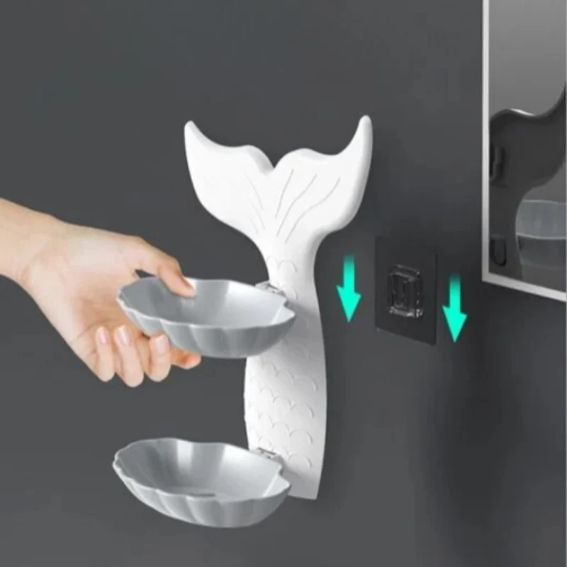 Mermaid Double Layer Soap Tray – Self-Adhesive Bathroom Soap Holder, Mermaid-Shaped Stand (Random color-Pack of 1) - Image 3