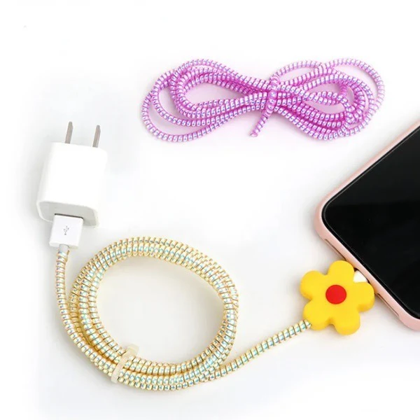 Metallic Finish Spiral Cable Protector – Wire Cover for Charger & Earphone Cords (Random Colour-Pack of 1)