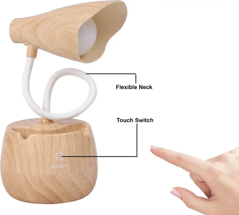 Modern Wooden LED Table Lamp – Touch Sensor & USB Rechargeable - Image 2