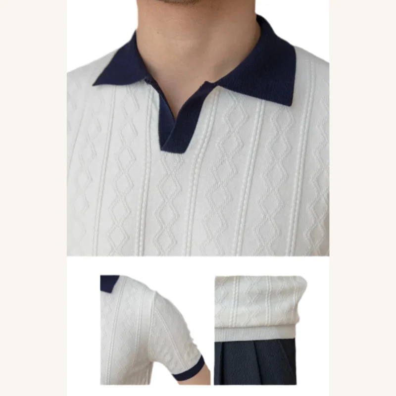 Monaco White Polo T-Shirt – Luxury Textured Jacquard Knit, Buttonless Design, Lightweight & Breathable - Image 4