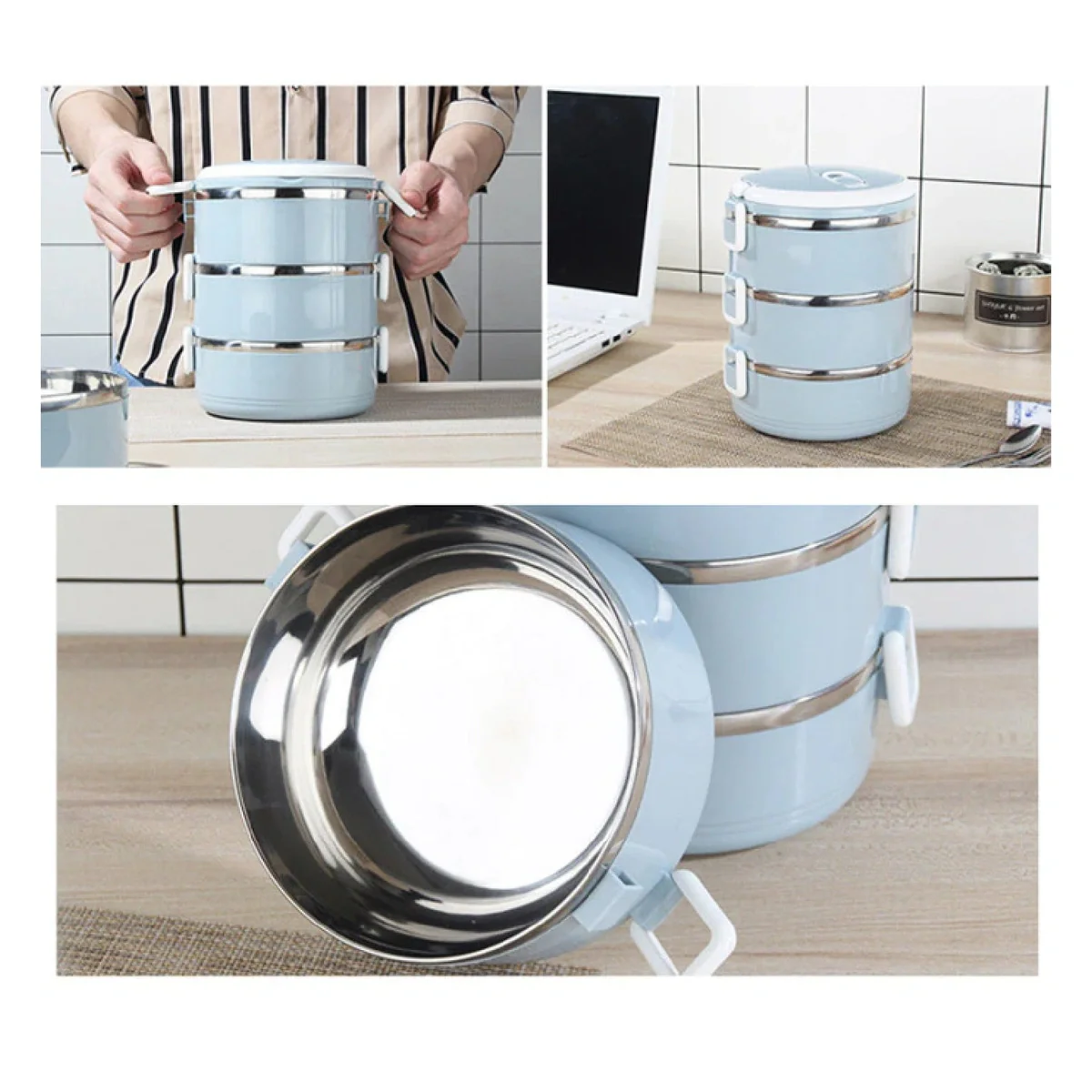 Multi Layer Stainless Steel Lunch Box (3-Tier) – Hot & Cold Insulated Food Container (Random color-Pack of 1) - Image 5