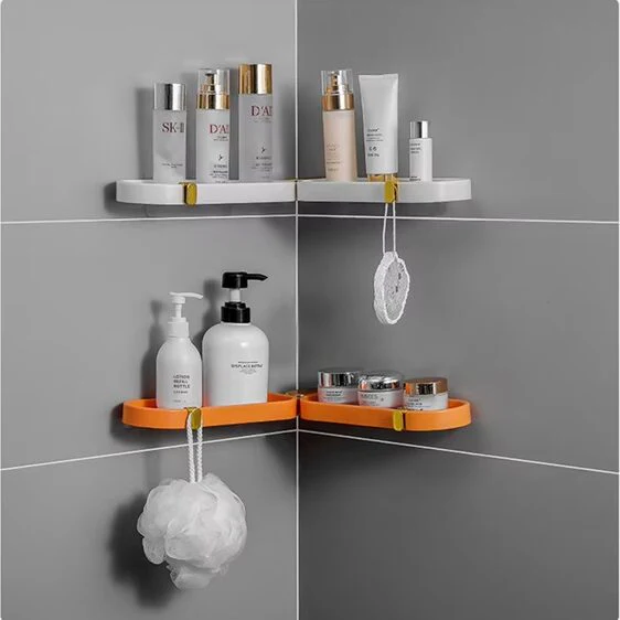 Multipurpose Punch Free Wall Corner Storage Rack, 180 Degree Rotation Corner Shower Shelves, Shampoo Storage Rack Holder with Suction Cup