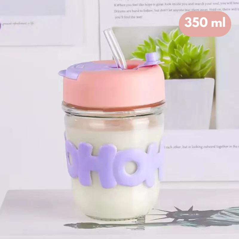 OHO Glass Drinking Cup with Protective Sleeve โ Portable Transparent Tumbler for Home, Office & Travel (Random color-Pack of 1) - Image 6