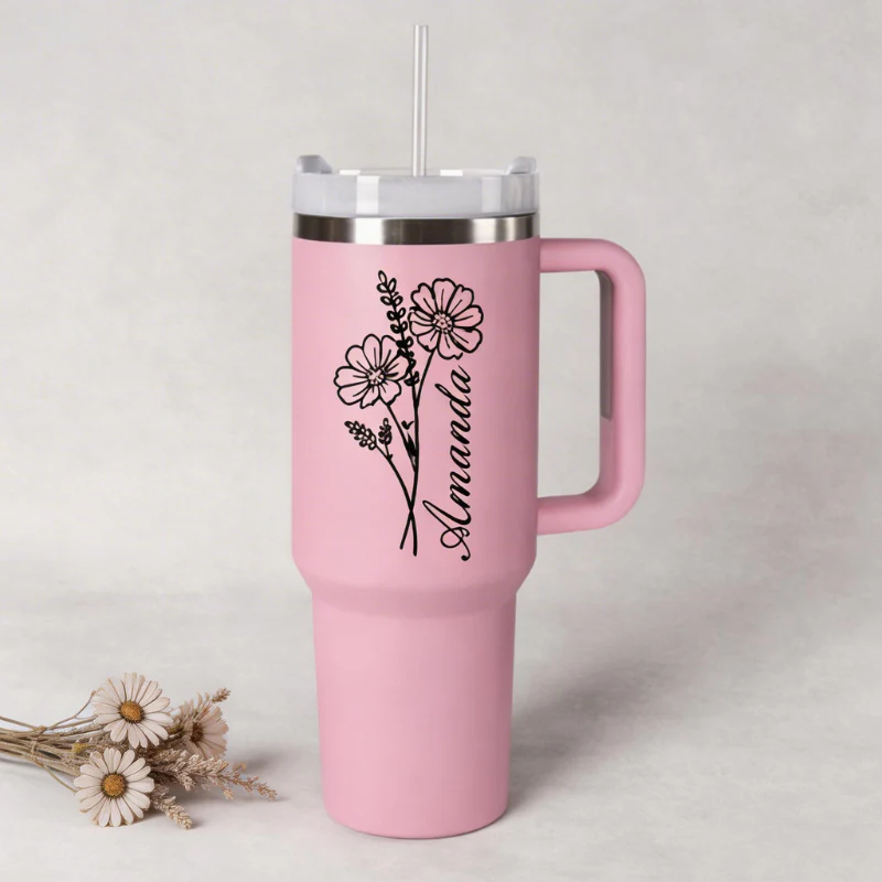 Personalized 1200ml Tumbler with Birth Month Flower & Your Name – Custom Insulated Water Cup - Image 3