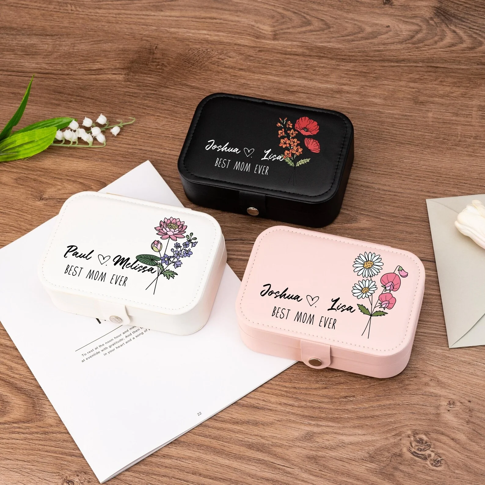 Personalized Birth Month Flower Jewelry Box – Custom Mom Leather Travel Case with Kids Name | Mother’s Day, Mom Birthday & Grandma Gift (Random Box) - Image 5