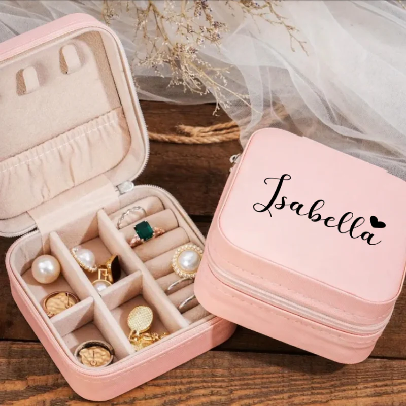 Customized Jewelry Box with Custom Name & Heart – Elegant White Zipper Jewelry Organizer - Image 2