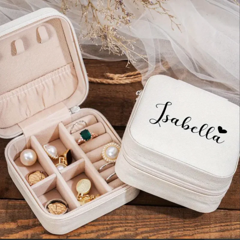 Customized Jewelry Box with Custom Name & Heart – Elegant White Zipper Jewelry Organizer - Image 3