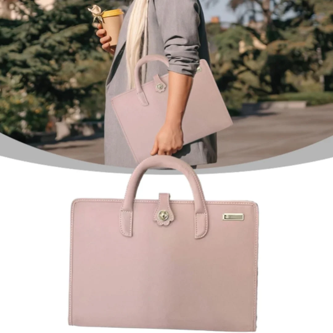 Pink Laptop Protective Case – PU Leather Waterproof Laptop Bag with Handle, Notebook Carrying Case for Work & Travel (39×24 cm) - Image 6