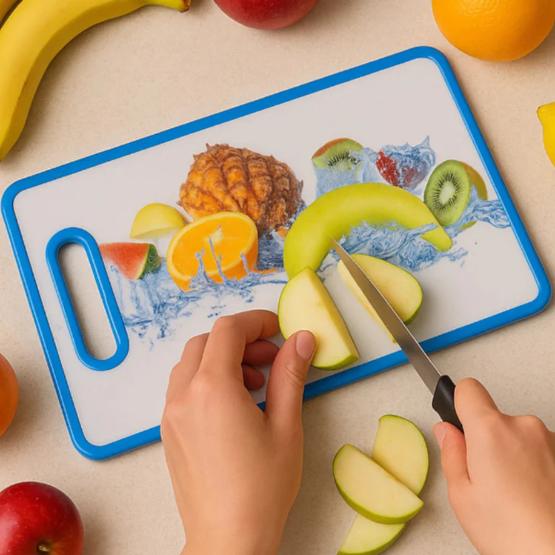 Plastic Fruit & Vegetable Chopping Board – Beautiful Printed Kitchen Cutting Board (30 x 20 cm, Assorted Designs)