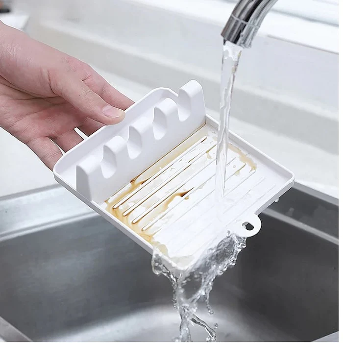 Plastic Oil Spill Spoon Resting Tray – 4-Slot Spoon Holder Stand for Kitchen Utensils, Spatula, Ladle & Chopsticks (Random Color, Pack of 1) - Image 4