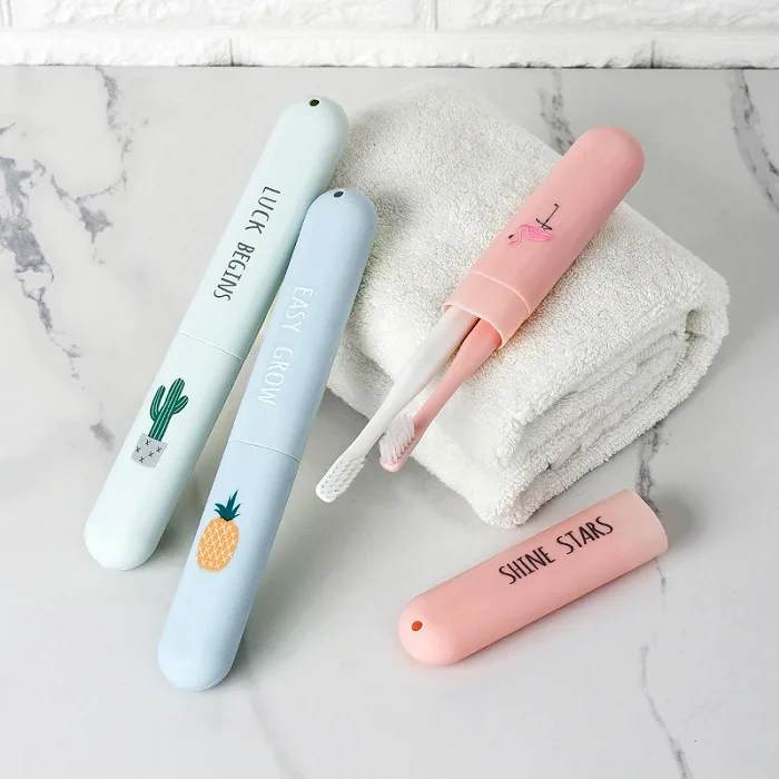 Printed Toothbrush Cover (Pack Of 3), Anti-Bacterial Plastic Toothbrush Cover Travel Case (Random Color & Design)