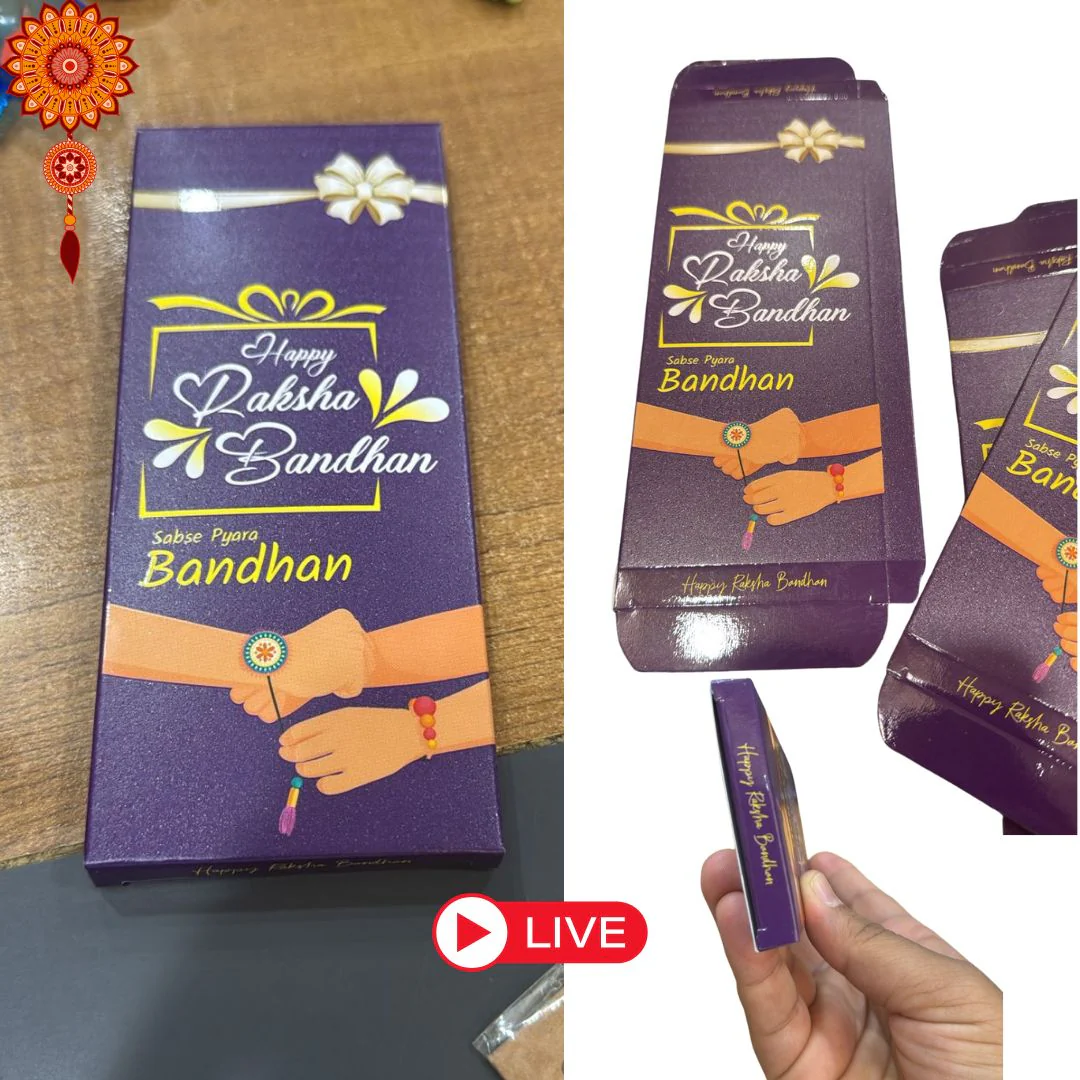 Rakhi Chocolate Bar Box – 10 Pcs Empty Gift Box with “Happy Raksha Bandhan” Message | Elegant Purple Rakhi Gift Packaging for Chocolates & Sweets - Image 5