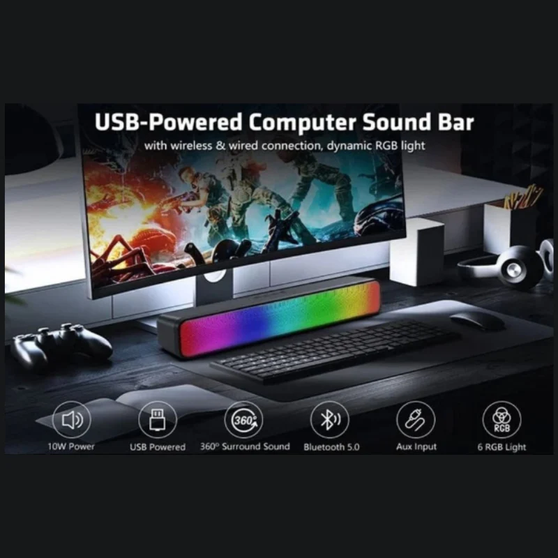 RGB Wireless LED Speaker – Color-Changing Soundbar with Dual Drivers & Deep Bass for Gaming & Music - Image 3