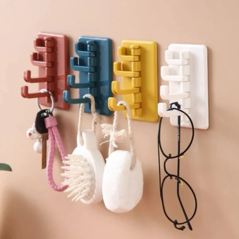 Rotatory Multi-Purpose 4-Hook with Adhesive Sticker – Kitchen & Home Use (Random color-Pack of 1) - Image 3