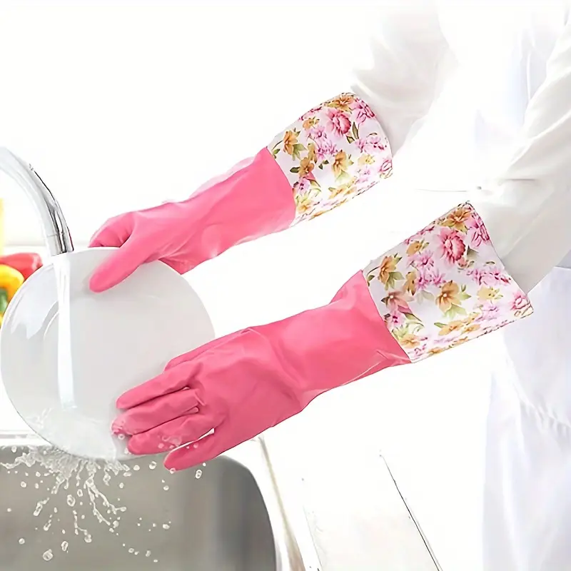 Long Waterproof Rubber Gloves for Kitchen & Dishwashing – Durable, PVC-Free Cleaning Gloves with Warm Fleece Lining(Random color-Pack of 1 Pair) - Image 3