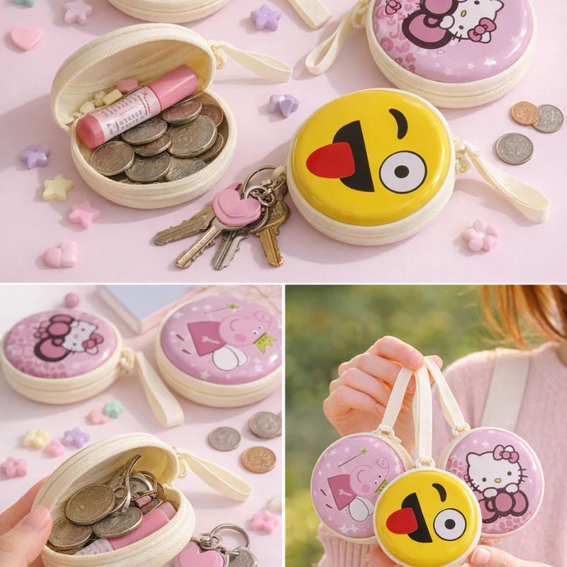 Small Round Cartoon Coin Pouch & Earphone Case – Cute Emoji & Popular Character Mini Zipper Pouch for Kids & Teen(Random Design-Pack of 1) - Image 4