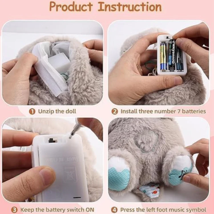 Soft Breathing Teddy with Music & Lights – Realistic Breathing Motion Plush Toy - Image 4