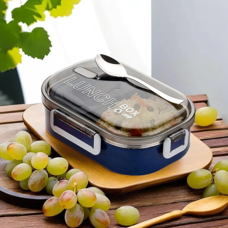 Stainless Steel Lunch Box with Spoon – Break Time Food Container for School, Office & Travel (Random color-Pack of 1) - Image 4