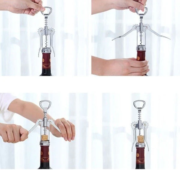 Stainless Steel Corkscrew Bottle Opener, 2 in 1 Stainless Steel Waiter Metal Wine Corkscrew Bottle Beer Cap Opener for Restaurants Bar Home (Silver) - Image 4