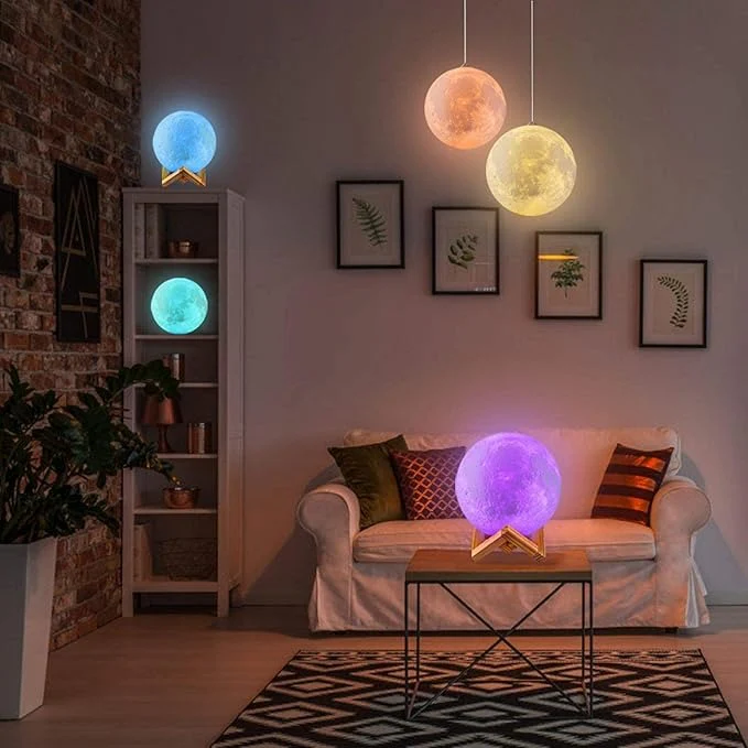Tap-Control 3D Moon Lamp with Color-Changing Lights – USB Rechargeable Lunar Night Light for Romantic, Kids & Ambient Lighting - Image 5
