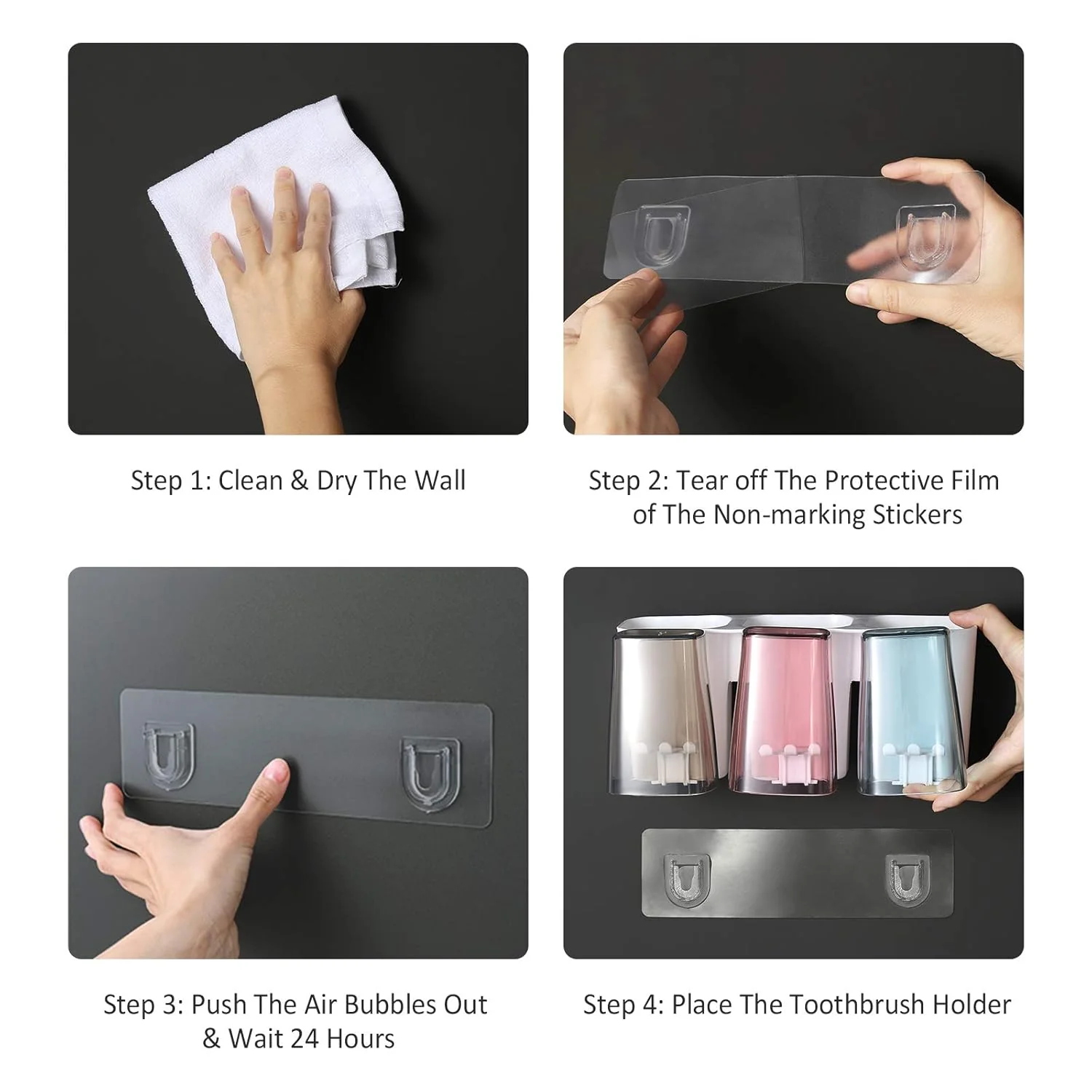 Large Capacity Wall Mounted Toothbrush Holder for Bathroom | Eco-Friendly Toothbrush & Toothpaste Organizer with 3 Square Cups - Image 5