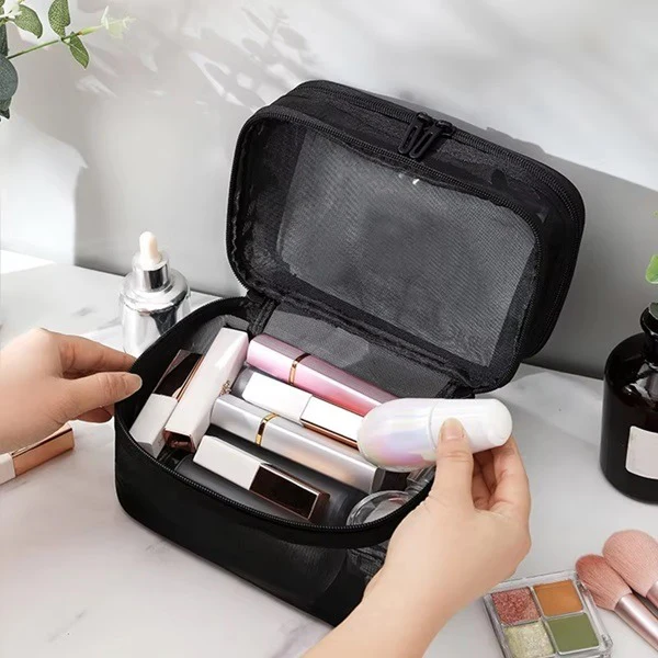 Travel Cosmetic Mesh Bag – Portable Makeup & Toiletry Organizer with Zipper (Random Color-Pack of 1) - Image 3