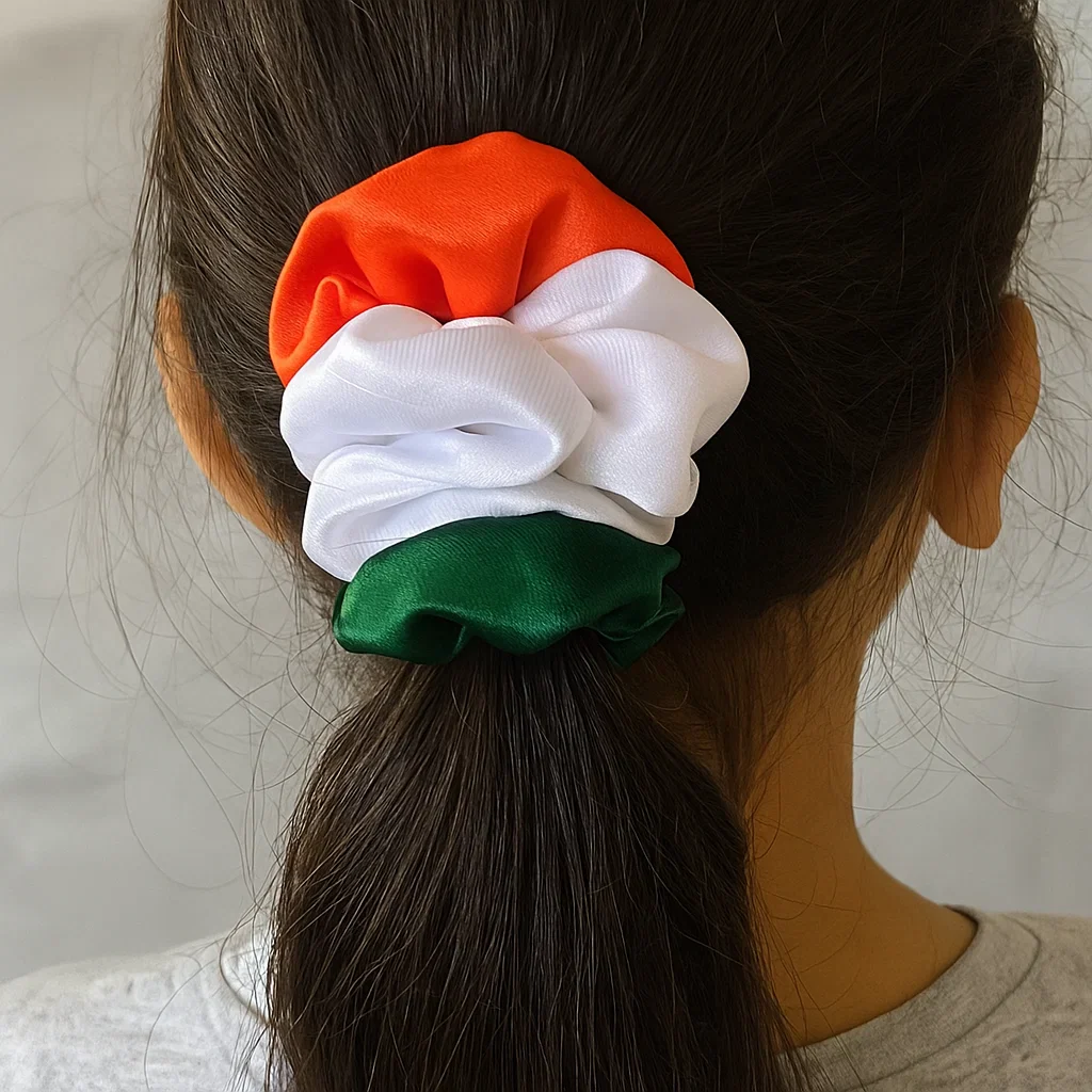 Soft Tri-Color Scrunchie – Trendy Hair Tie for Women & Girls (Pack of 1) - Image 2