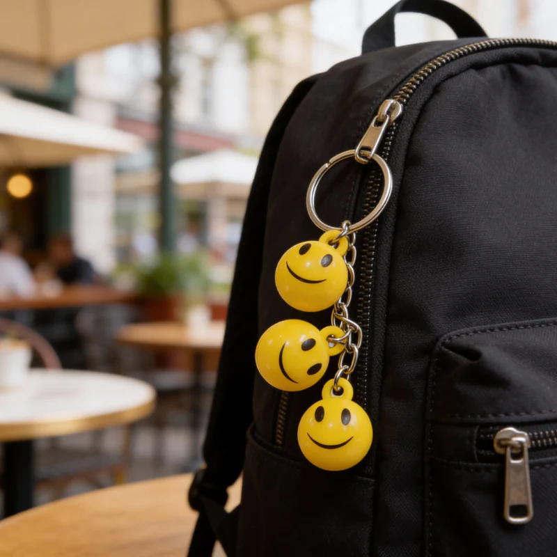 12 Pcs Triple Smiley Face Keychain – Cute Emoji Key Ring for Bags, Keys & Gifts (Faces Design) - Image 2