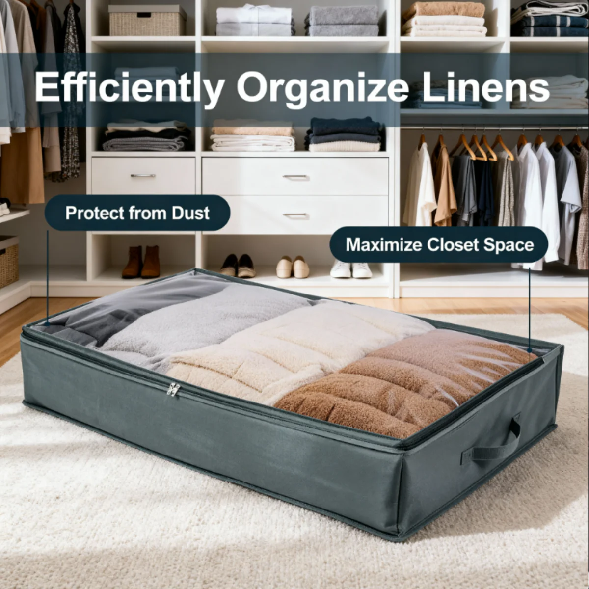 Under Bed Storage Bags – Large 49.8L Organizer for Shoes, Toys & Clothes | Foldable Space Saver Box with Handles(Pack of 1) - Image 5