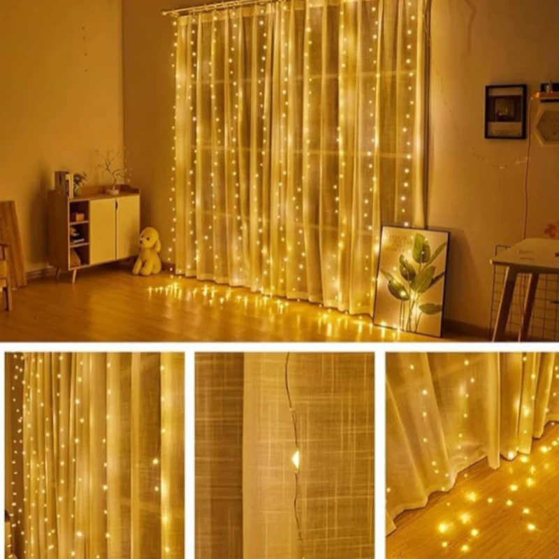 USB Powered LED Curtain String Warm White Light - Image 4