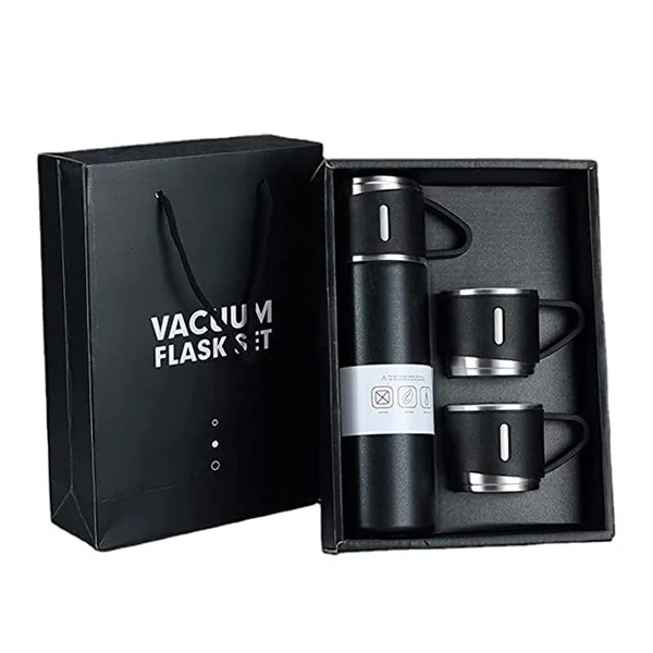 Insulated Stainless Steel Vacuum Flask Set with 3 Cups – 500ml Double Wall Hot & Cold Bottle for Tea, Coffee, Travel & Office Use (Random Colour, Pack of 1) - Image 4