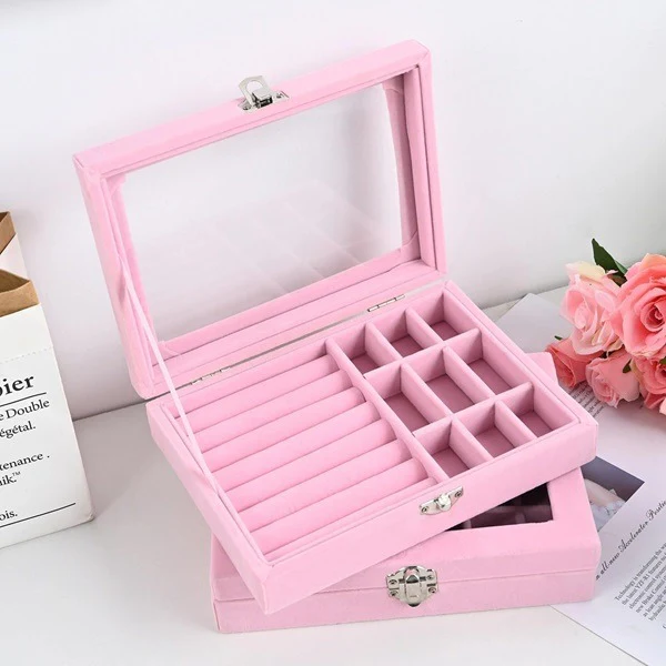 Velvet Jewelry Box with Glass Cover - Image 3