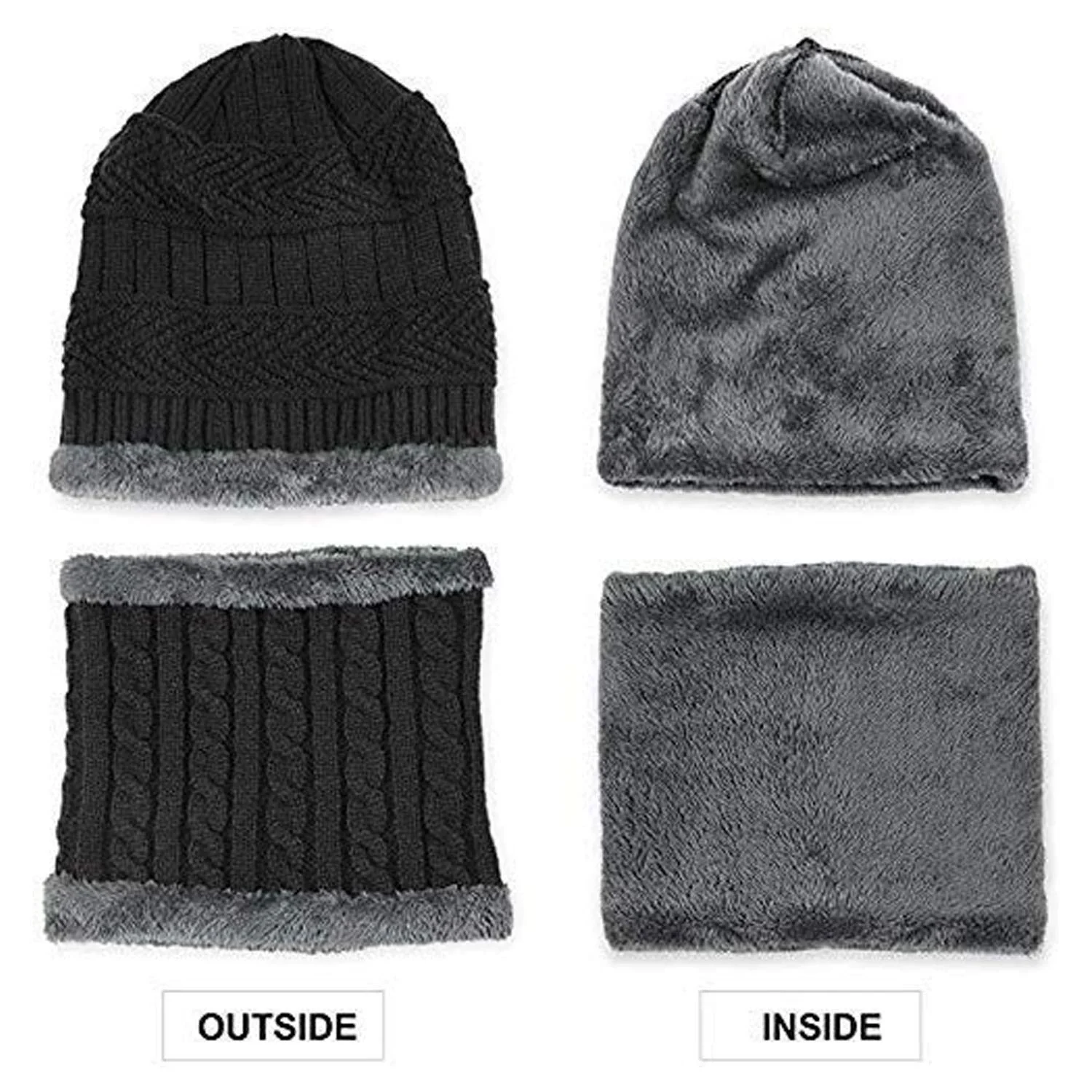 Winter Beanie Cap & Scarf Set – Warm Knit Fur-Lined Hat & Thick Scarf for Men & Women (Random color-Pack of 1) - Image 5