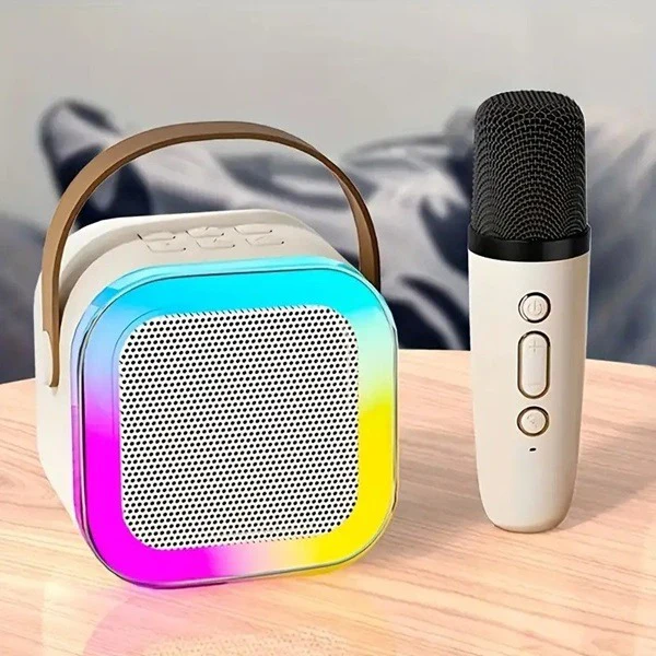 Wireless Mini Portable Bluetooth Speaker with Mic – 5 Hours Playtime, LED Lights & Voice Effects | Multi-Play Modes | Type-C Fast Charging
